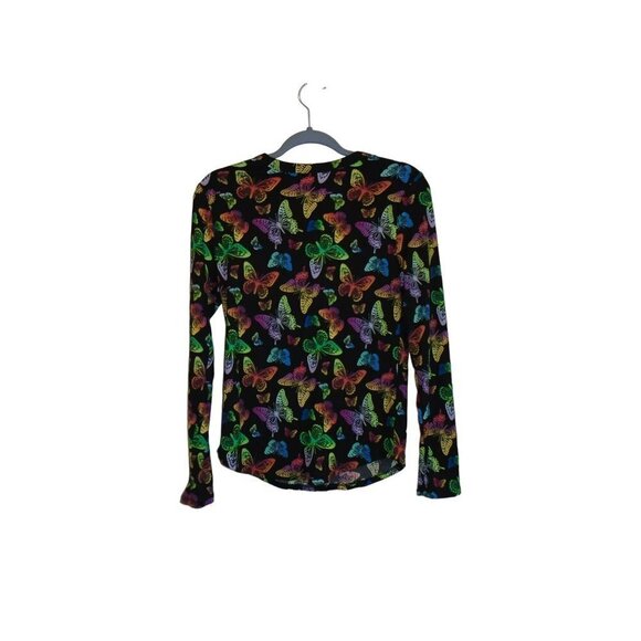 No boundaries Large (11-13) Juniors Butterfly Print Neon Multicolor on Black - Picture 3 of 5